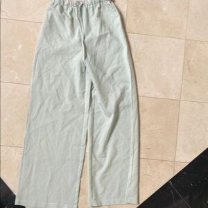 Princess Poly Green Striped Wide-Leg gingham Pants with drawstring